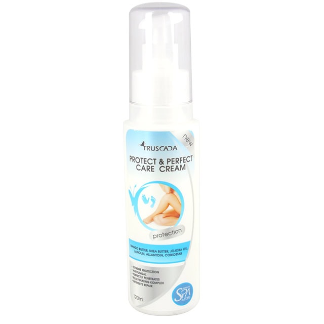 Protect & Perfect Care Cream by Truscada, Northern Ireland, ideal for intimate skin protection, featuring shea butter, jojoba oil, and aloe vera for gentle hydration and skin integrity.