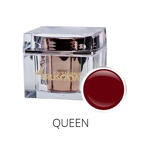 Luxurious Truscada nail gel in a clear jar with a red cap, showcasing premium quality nail enhancement products. Perfect for professional nail care in Northern Ireland.
